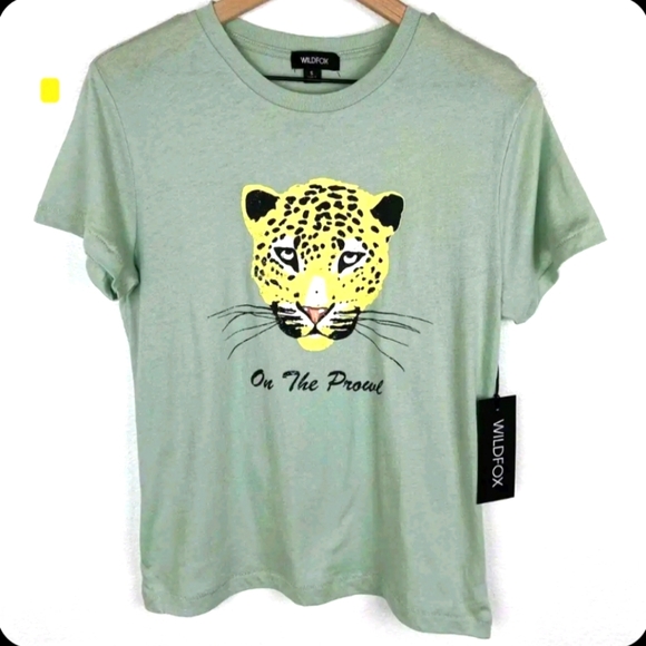Wildfox Tops - WILDFOX On TheProwl Keke GraphicT-Shirt Aqua Gray New with Tags Size Small